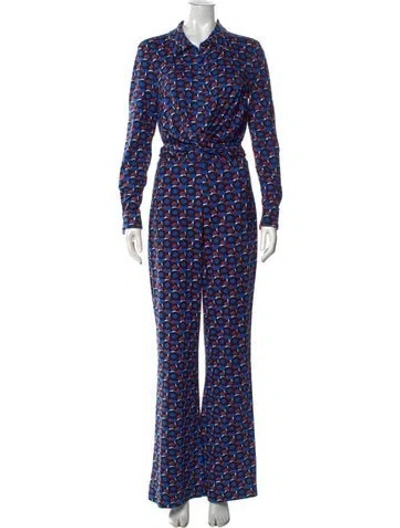 Pre-owned Diane Von Furstenberg Patterned Jumpsuit W/ Tags In Blue