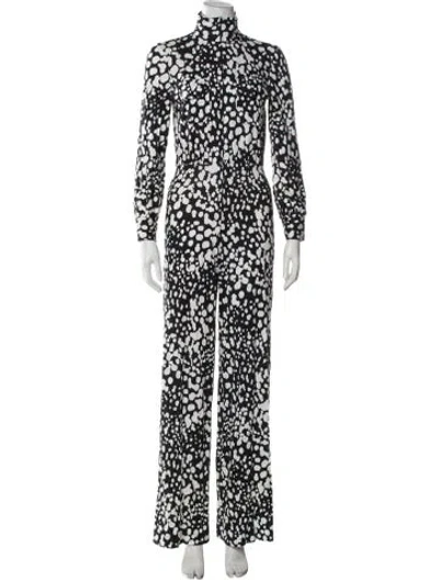 Pre-owned Diane Von Furstenberg Patterned Mock Neck Jumpsuit In Black
