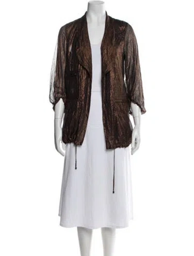 Pre-owned Diane Von Furstenberg Patterned Open Front Top In Silver
