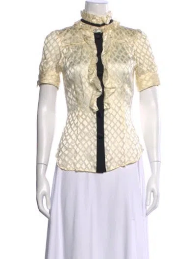 Pre-owned Diane Von Furstenberg Patterned Short Sleeve Blouse In Neutral