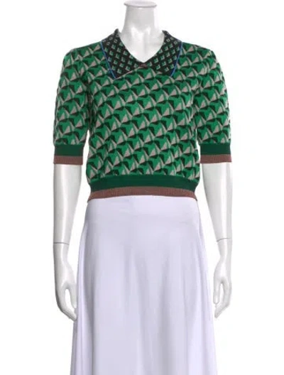 Pre-owned Diane Von Furstenberg Patterned Short Sleeve Polo W/ Tags In Green