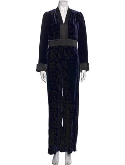 Pre-owned Diane Von Furstenberg Patterned V-neck Jumpsuit In Multi