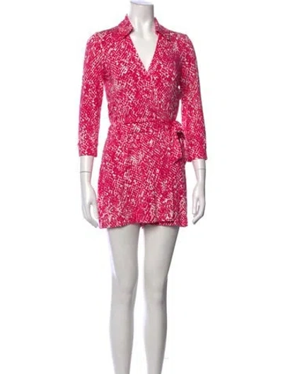 Pre-owned Diane Von Furstenberg Patterned V-neck Romper In Multi