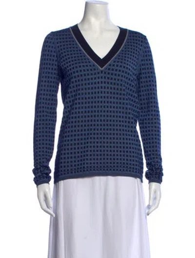 Pre-owned Diane Von Furstenberg Patterned V-neck Sweater In Blue