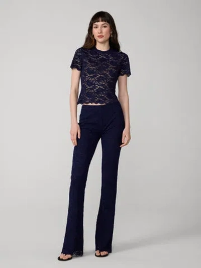 Diane Von Furstenberg Perfect Short Sleeve Lace Top In Blue