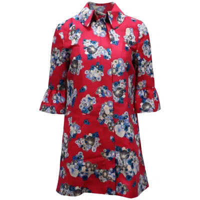 Diane Von Furstenberg Philippa Coat With Floating Flowers Print In Multicolor Wool