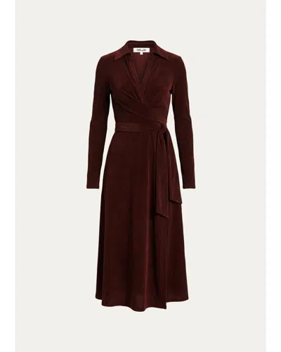 Diane Von Furstenberg Phoenix Corduroy Jersey Midi Wrap Dress In Brown