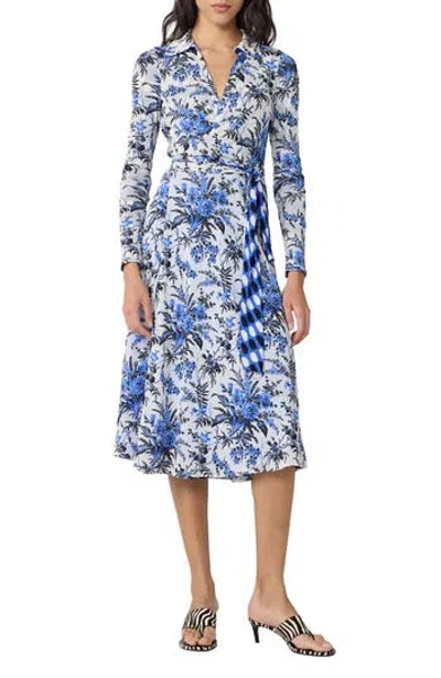 Diane Von Furstenberg Phoenix Reversible Long Sleeve Midi Shirtdess In Blue