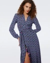 Diane Von Furstenberg Phoenix Reversible Mesh Wrap Dress In Fishnet Floral And Stadium Geo Purple