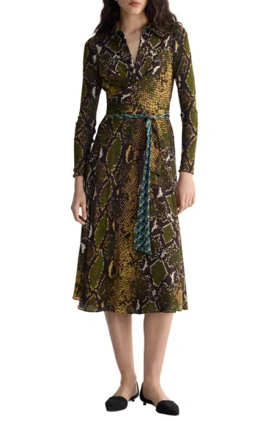 Diane Von Furstenberg Phoenix Reversible Midi Dress In Serpente Caraway/geo Pesto