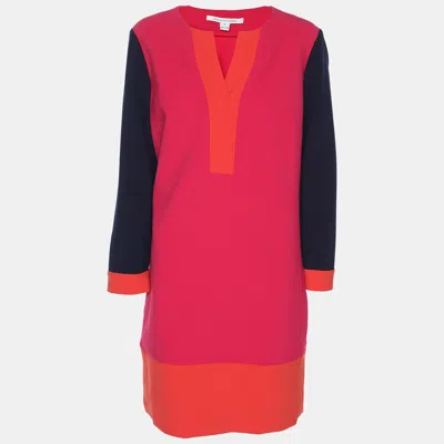 Pre-owned Diane Von Furstenberg Pink Colorblock Crepe Shift Dress L