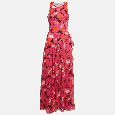 Pre-owned Diane Von Furstenberg Pink Eden Garden Print Jersey And Silk Davina Maxi Dress S