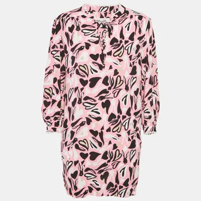 Pre-owned Diane Von Furstenberg Pink Printed Crepe Mini Dress M