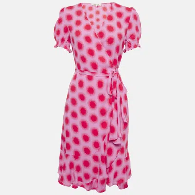 Pre-owned Diane Von Furstenberg Pink Printed Crepe Wrap Dress S