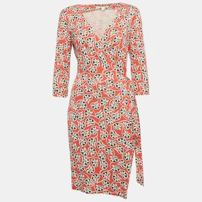 Pre-owned Diane Von Furstenberg Pink Printed Jersey Julian Wrap Dress L