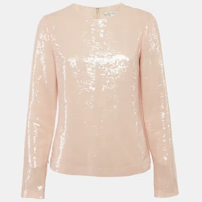 Pre-owned Diane Von Furstenberg Pink Sequin Crepe Menaro Top M