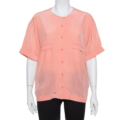 Pre-owned Diane Von Furstenberg Pink Silk Pocket Detail Oversized Dana Top S