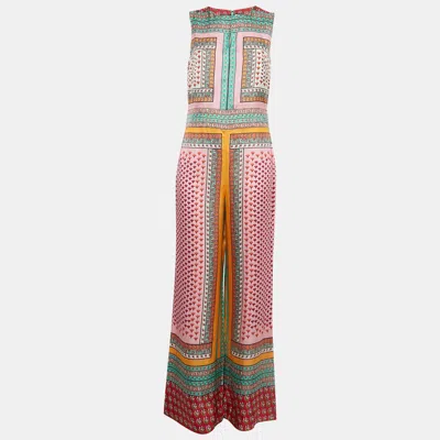 Pre-owned Diane Von Furstenberg Pink/blue Floral Print Silk Jalessa Jumpsuit M