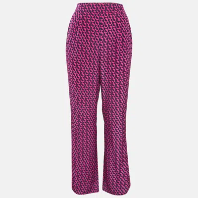 Pre-owned Diane Von Furstenberg Pink/blue Printed Silk Petunia Pants M