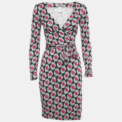 Pre-owned Diane Von Furstenberg Pink/green Jersey New Julian Wrap Dress Xs
