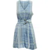 Diane Von Furstenberg Plaid Belted Sleeveless Dress In Light Blue Viscose In Blue