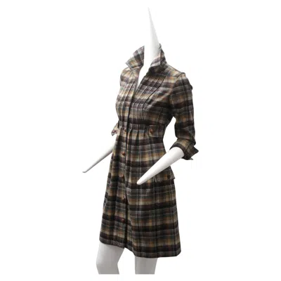 Pre-owned Diane Von Furstenberg , Plaid Button Up Dress With Leather Knots And Silk Lining In Black