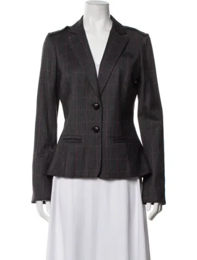 Pre-owned Diane Von Furstenberg Plaid Print Blazer In Grey