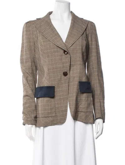 Pre-owned Diane Von Furstenberg Plaid Print Blazer In Neutrals