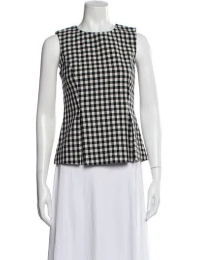 Pre-owned Diane Von Furstenberg Plaid Print Crew Neck Top In White