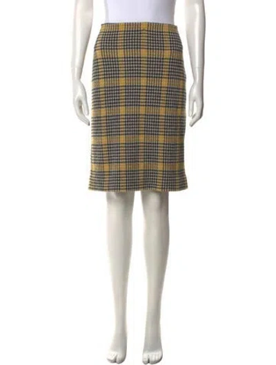 Pre-owned Diane Von Furstenberg Plaid Print Knee-length Skirt In Yellow