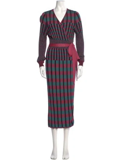 Pre-owned Diane Von Furstenberg Plaid Print Long Dress In Pink