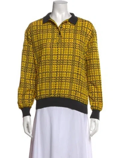 Pre-owned Diane Von Furstenberg Plaid Print Long Sleeve Polo In Yellow