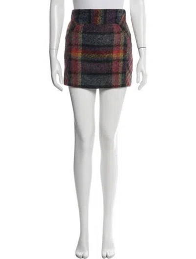 Pre-owned Diane Von Furstenberg Plaid Print Mini Skirt In White