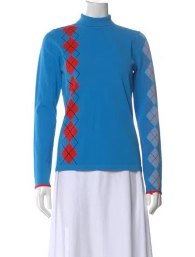Pre-owned Diane Von Furstenberg Plaid Print Mock Neck Sweater In Blue