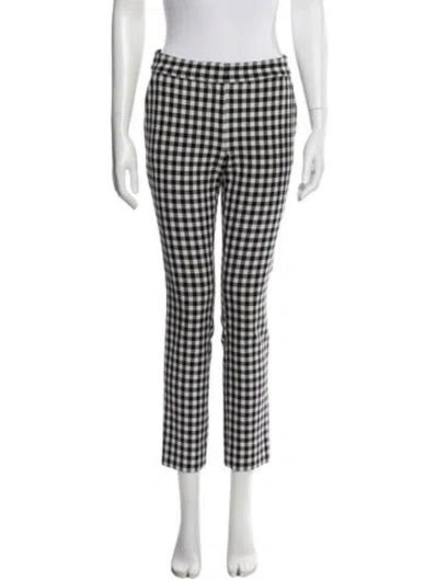 Pre-owned Diane Von Furstenberg Plaid Print Skinny Leg Pants In White