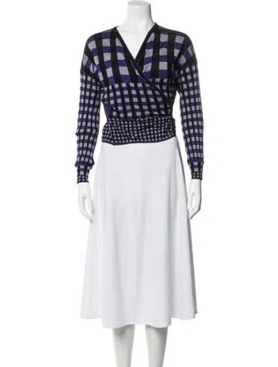 Pre-owned Diane Von Furstenberg Plaid Print V-neck Sweater In Black