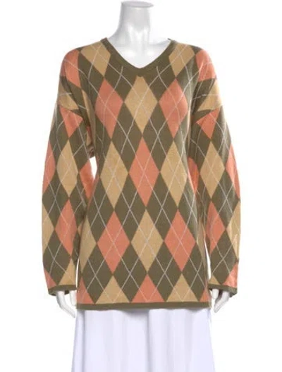 Pre-owned Diane Von Furstenberg Plaid Print V-neck Sweater In Multicolor