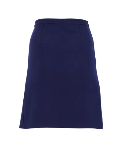 Diane Von Furstenberg Pleated-back Knee-length Skirt In Navy Blue Polyester