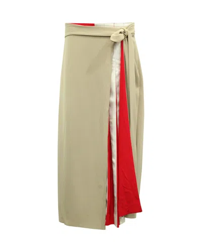 Diane Von Furstenberg Pleated Wrap Style Skirt In Beige Triacetate