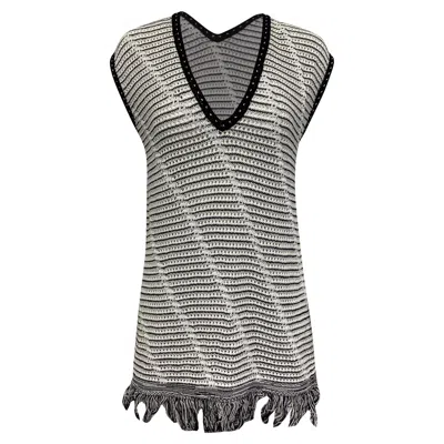Diane Von Furstenberg Pointelle-knit Vest Sweater Top In White Cotton In Gray