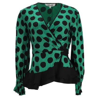 Diane Von Furstenberg Polka-dot Jacquard Wrap Top In Green Rayon