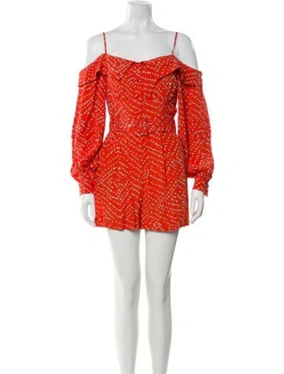 Pre-owned Diane Von Furstenberg Polka Dot Print Square Neckline Romper W/ Tags In Red