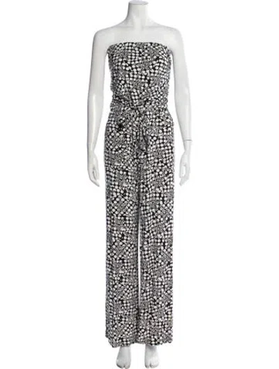 Pre-owned Diane Von Furstenberg Polka Dot Print Strapless Jumpsuit In White