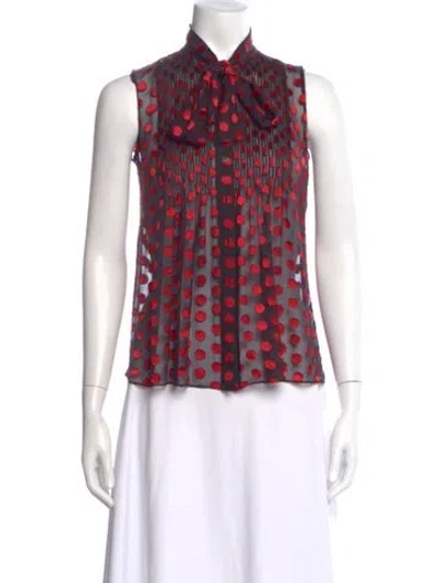 Pre-owned Diane Von Furstenberg Polka Dot Print Tie Neck Blouse In Red