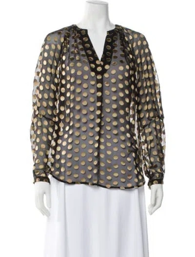 Pre-owned Diane Von Furstenberg Polka Dot Print V-neck Blouse In Black