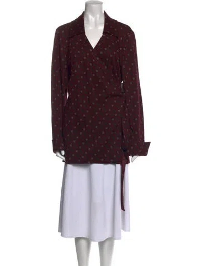 Pre-owned Diane Von Furstenberg Polka Dot Print V-neck Tunic W/ Tags In Burgundy