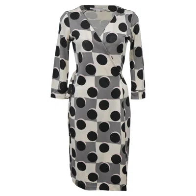 Diane Von Furstenberg Polka Dot Wrap Dress In Multicolor Silk In Grey