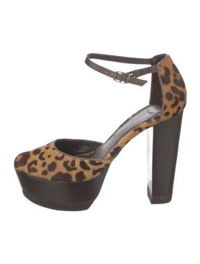 Pre-owned Diane Von Furstenberg Ponyhair Animal Print D'orsay Pumps In Neutral