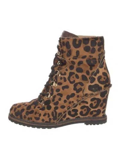 Pre-owned Diane Von Furstenberg Ponyhair Animal Print Lace-up Boots In Brown