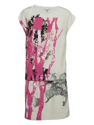 Pre-owned Diane Von Furstenberg  Sequin-embellished Dress In White